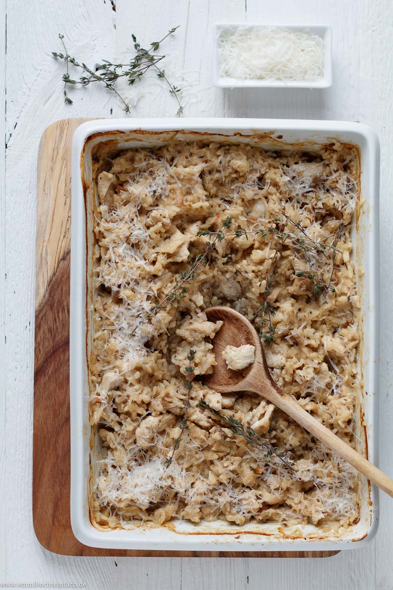 Ofen-Risotto mit Steinpilzen und Hähnchenbrustfilet - www.emmikochteinfach.de